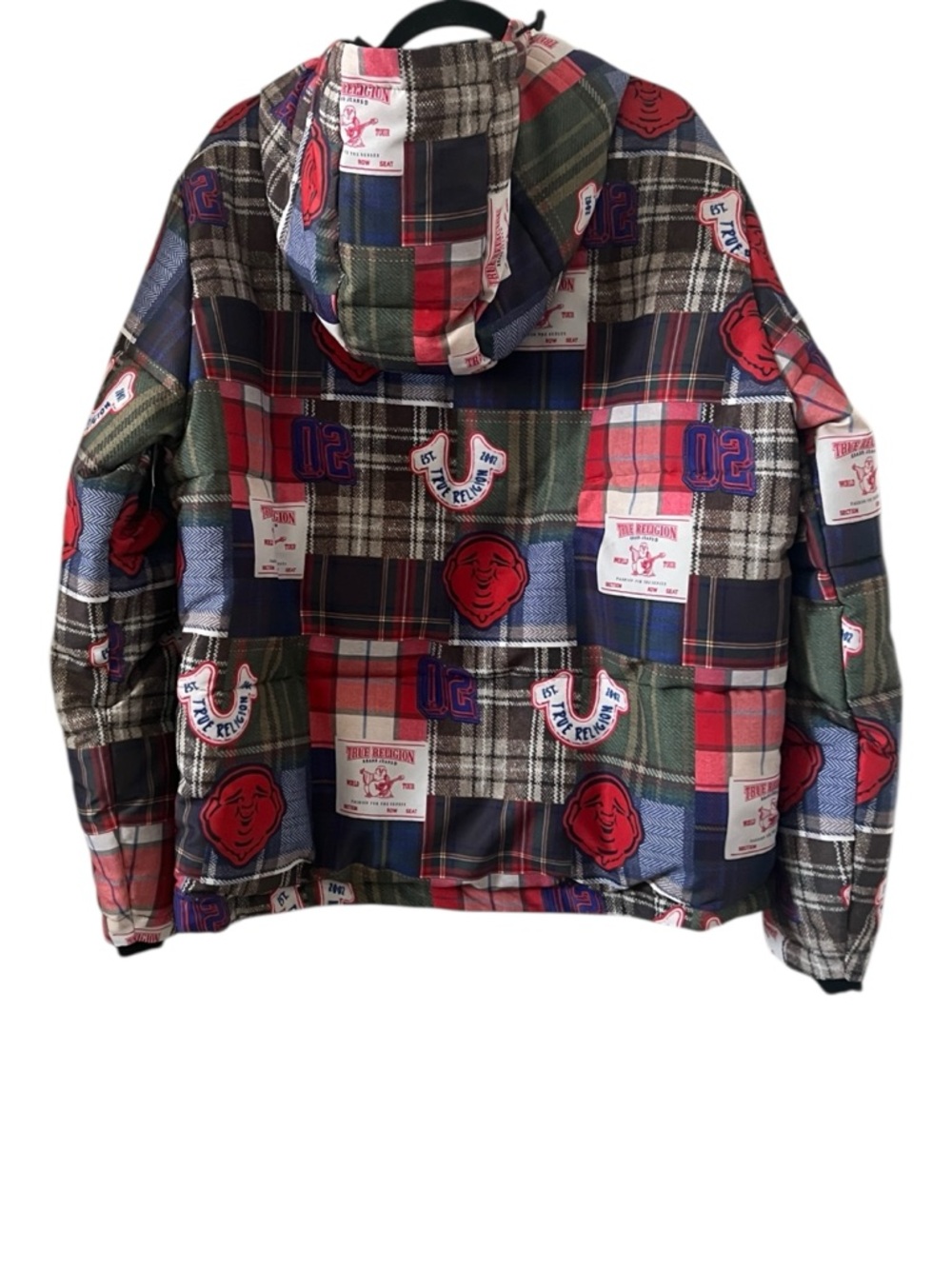 True Religion Plaid Patchwork Puffer Jacket Serape Print Size M - Picture 3 of 8